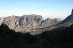 The Chisos basin from the pass on the Laguna Meadows trail.