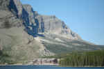 The Many Glacier Hotel is right on Swiftcurrent Lake.