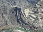 Twisted fault lines at Steamboat Rock, Dinosaur National Monument
