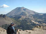 Janice on the summit of Brokeoff Mountain, with Lassen Peak in the background