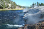 At Fountain Paint Pot, boiling water flows directly into the Firehole River.